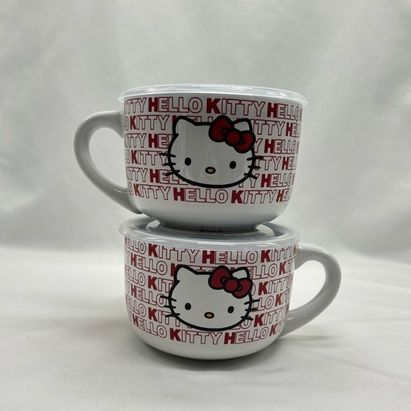 Sanrio Hello Kitty ceramic soup bowl color red and shite with lid. - Picture 2 of 6